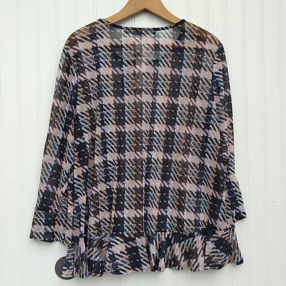 Eva Franco Anthropologie Belinda Top Size L NWT Plaid Mesh Ruffle Bell Sleeve - Picture 9 of 9